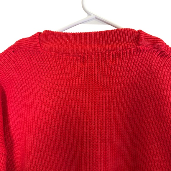 Vintage DJ Smash Red Sweater with Gray Stripes and Embroidered Motif Sz L - Picture 4 of 8